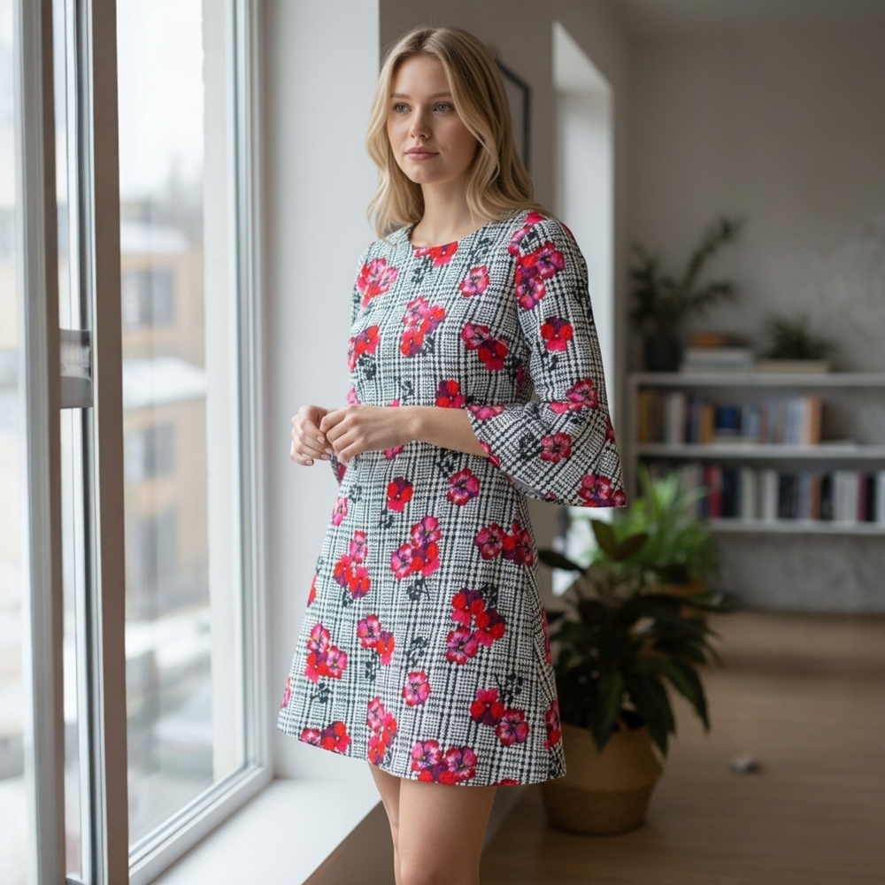 Tommy Hilfiger Floral Stretchy Bell Sleeve Midi Dress Size 2